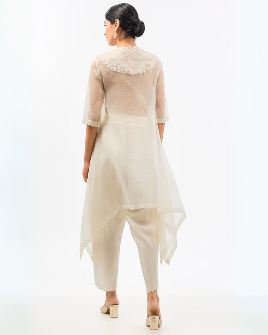 IVORY NECK WORK ORGANZA PANT SET