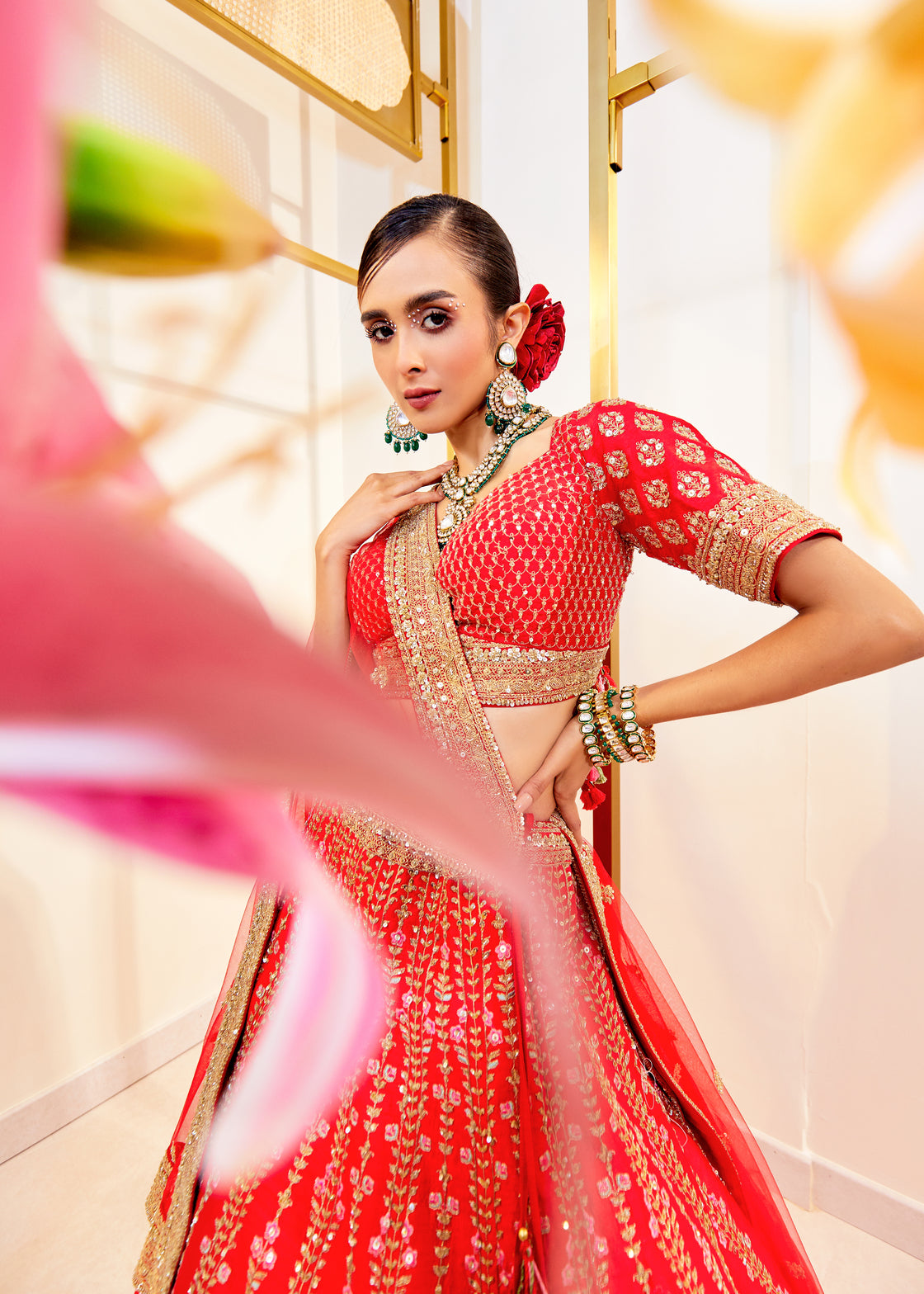 Crimson Allure Raw Silk Zardosi Bridal Lehenga Set