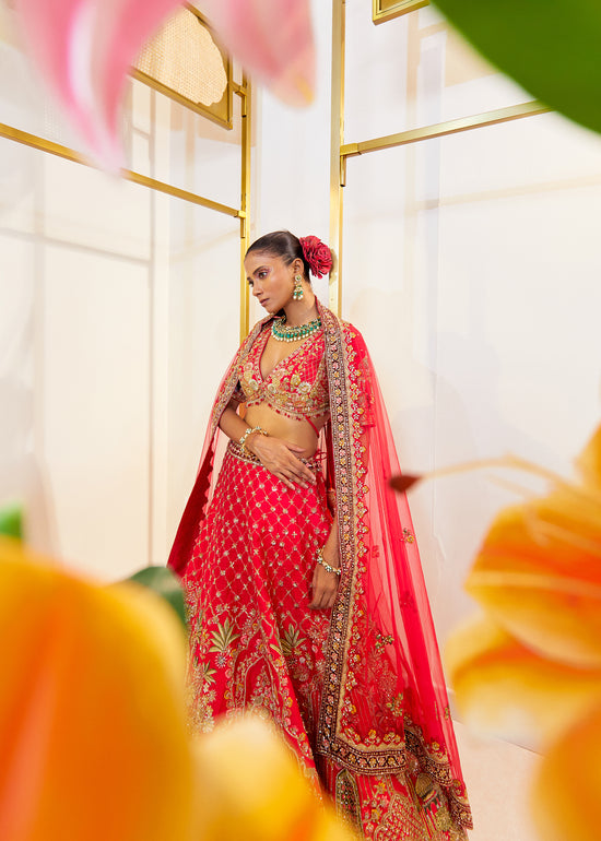 Eternal Ember Raw Silk Zardosi Bridal Lehenga Set