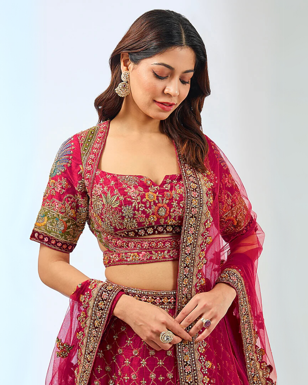 Red  Embroidered Lehenga Set