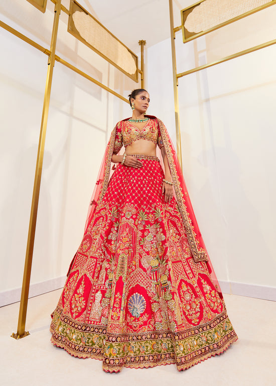 Eternal Ember Raw Silk Zardosi Bridal Lehenga Set