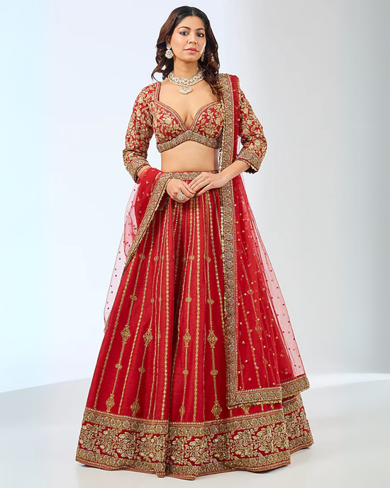 Red Geeta Embroided Lehenga set