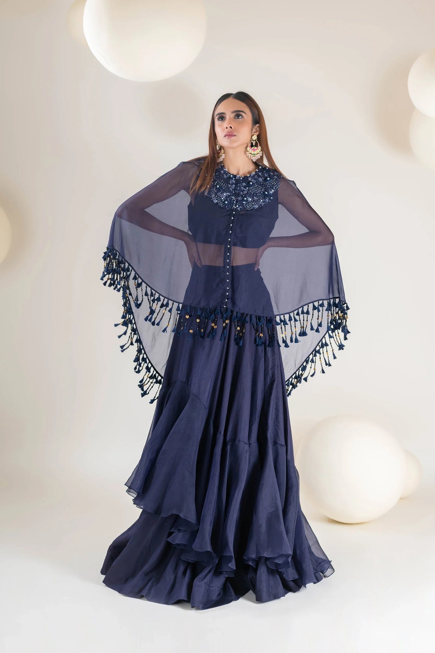 Floral Embroidered Cape Set