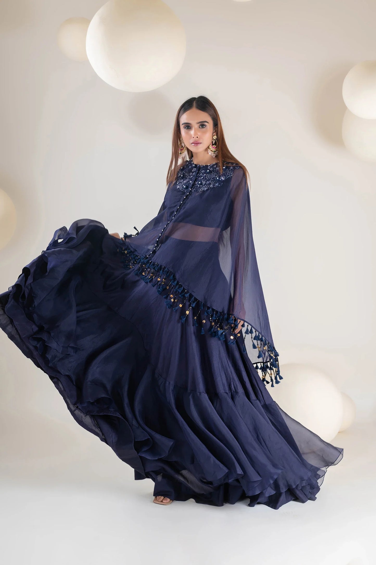 Floral Embroidered Cape Set