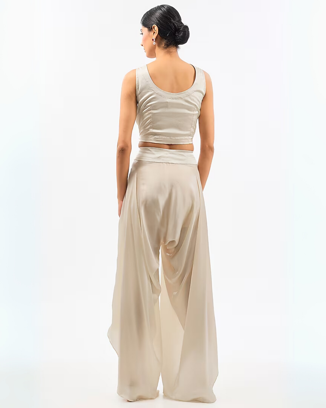 IVORY NECK WORK ORGANZA DHOTI SET
