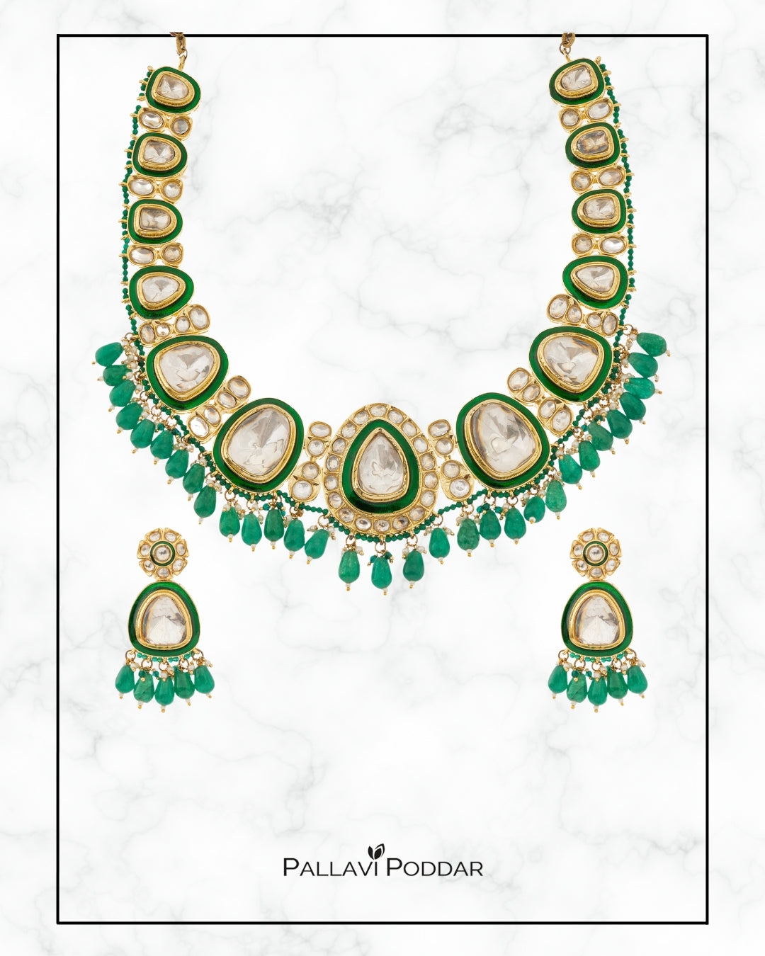 Emerald Elegance Kundan Necklace Set