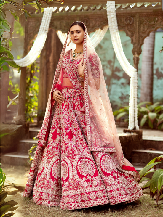 Rosette Ivory Red lehenga set