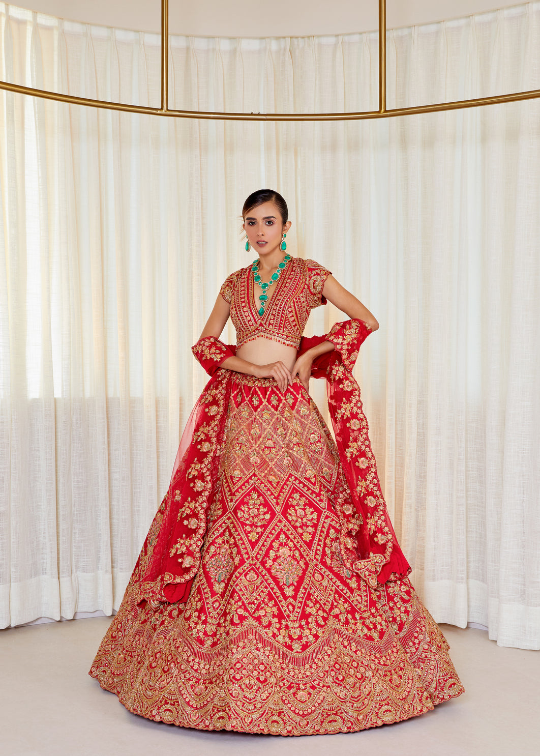 Crimson Rose Raw Silk Zardosi Bridal Lehenga Set