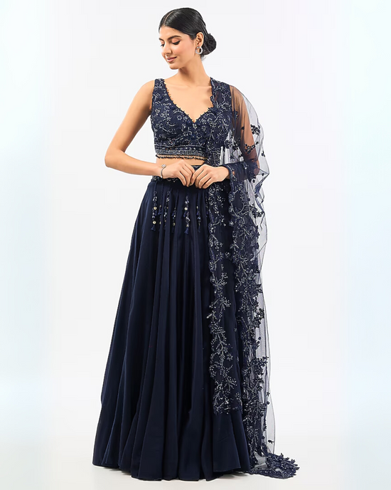 INK BLUE EMBROIDED SKIRT DUPATTA SET