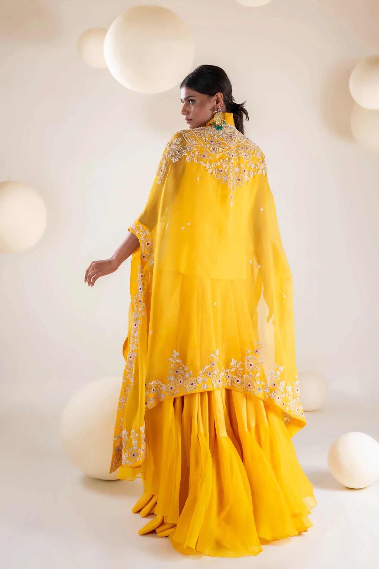 Pearl  Embellished Cape Set