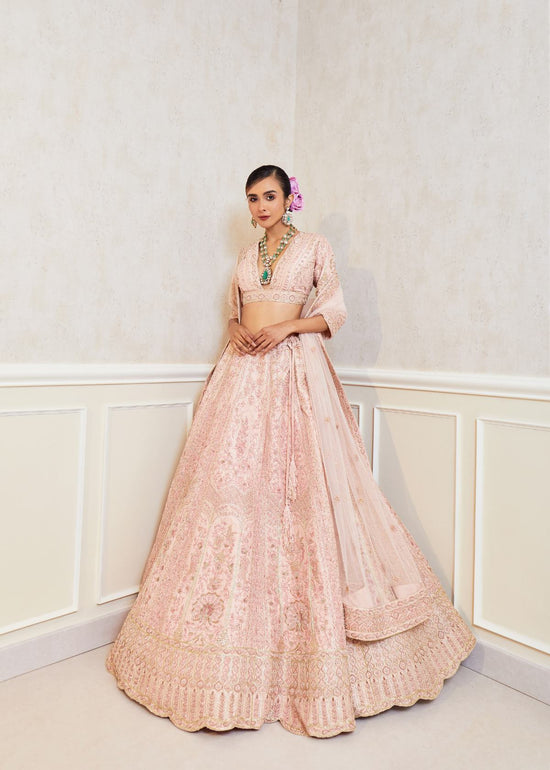 Rosy Dream Raw Silk Zardosi Bridal Lehenga Set