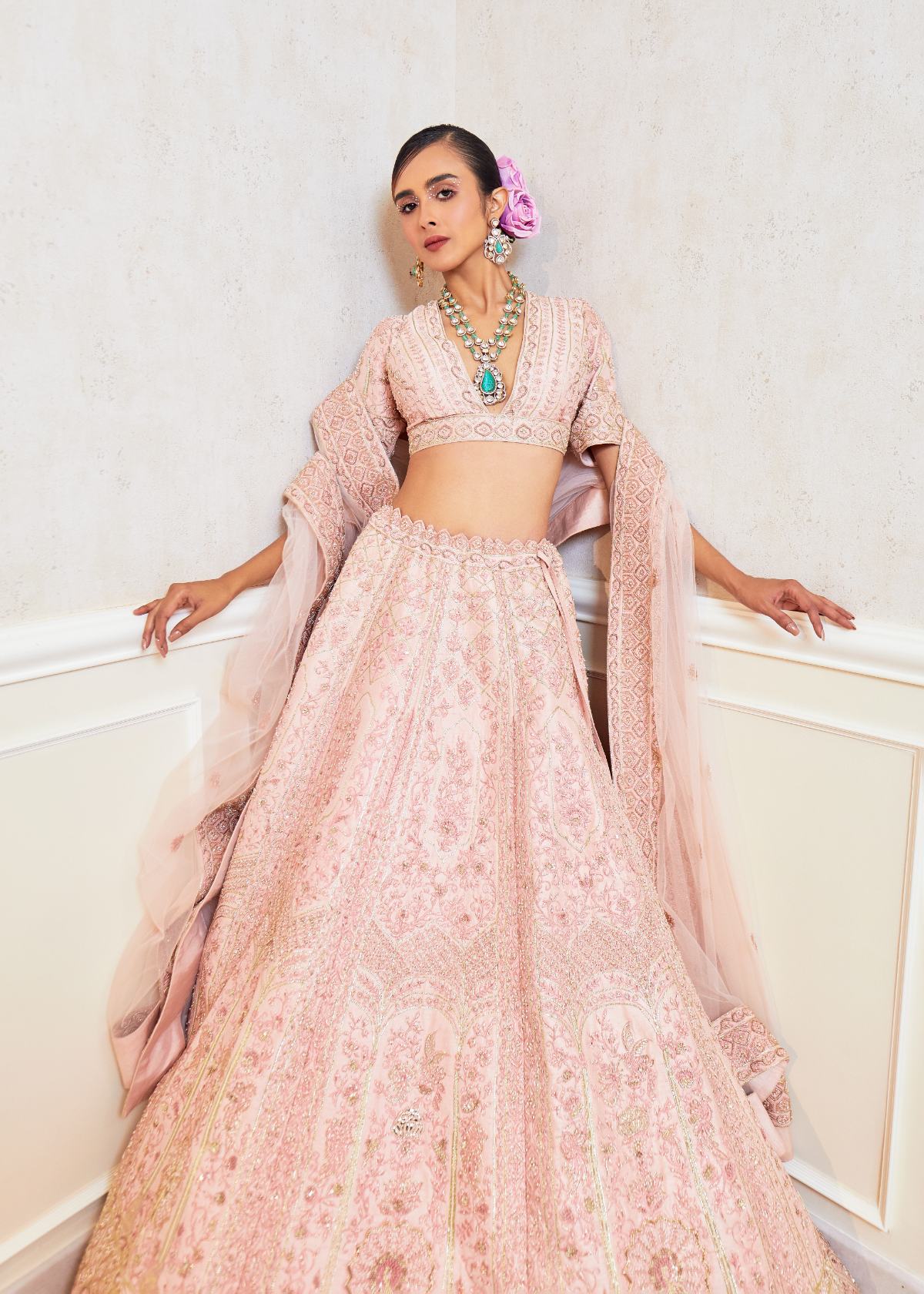 Rosy Dream Raw Silk Zardosi Bridal Lehenga Set