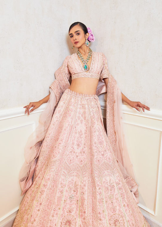 Rosy Dream Raw Silk Zardosi Bridal Lehenga Set