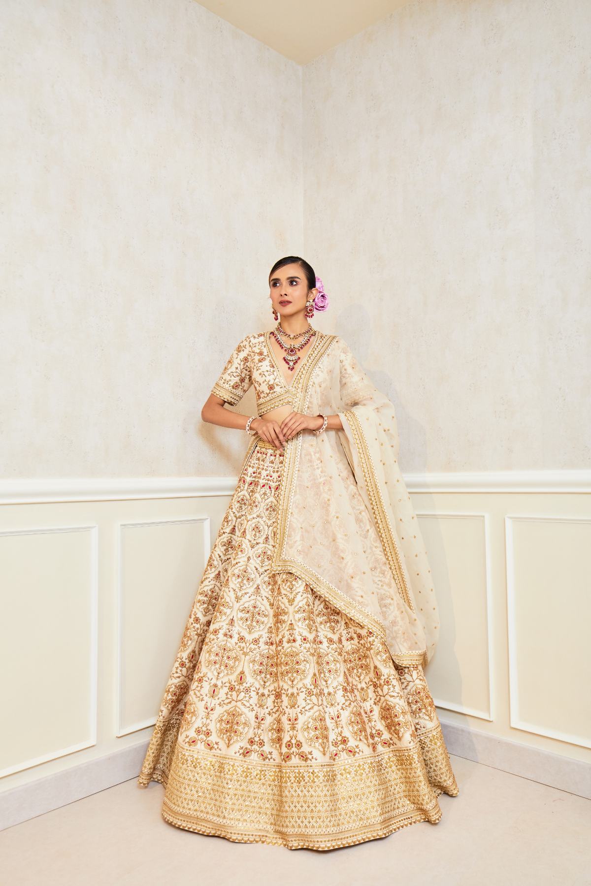 Ivory Radiance Raw Silk Zardosi Bridal Lehenga Set