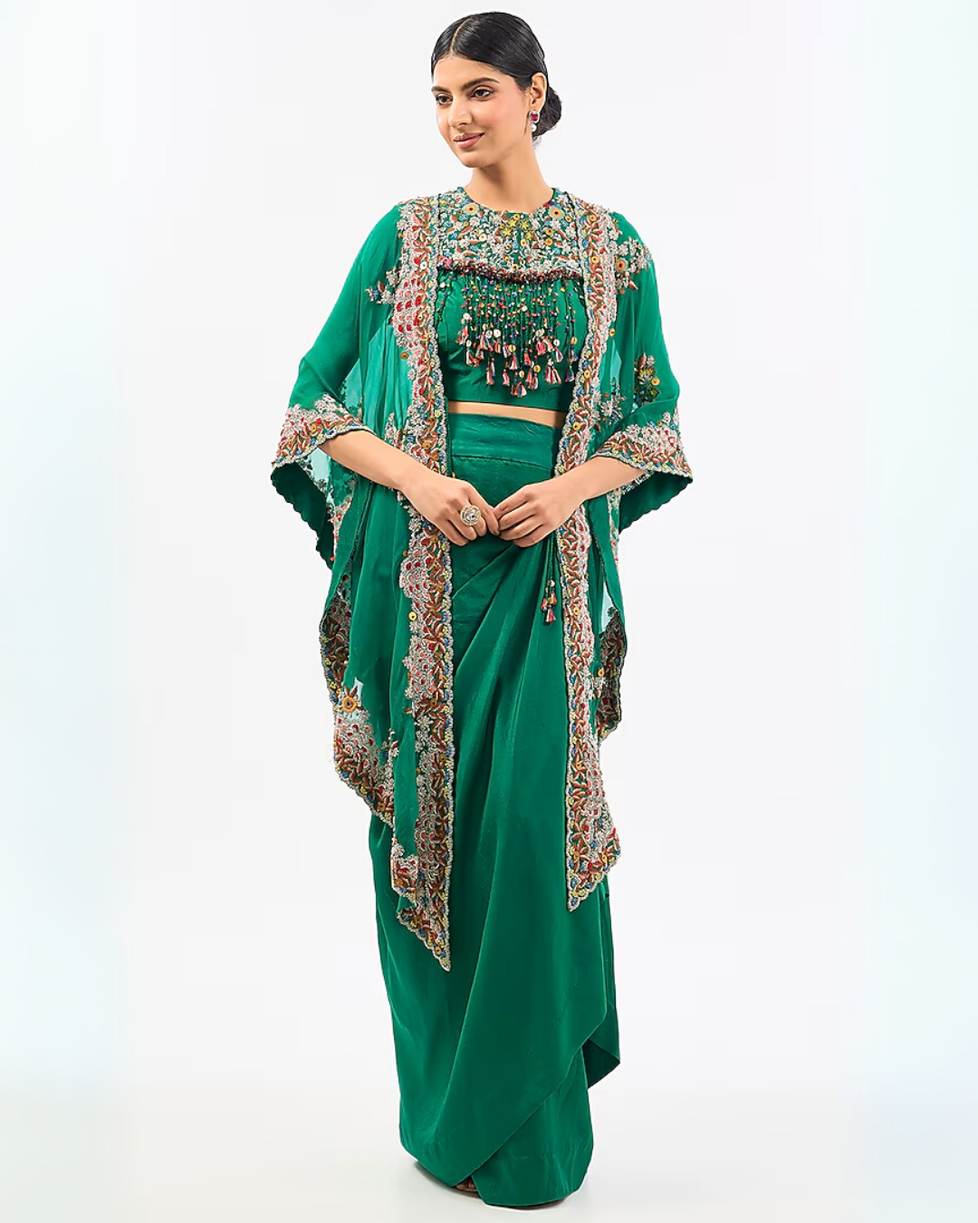 GREEN DRAPE SKIRT CAPE SET
