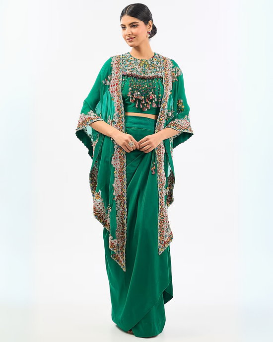 GREEN DRAPE SKIRT CAPE SET
