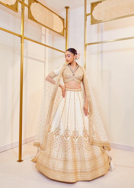 Vanilla Silk Raw Silk Zardosi Bridal Lehenga Set