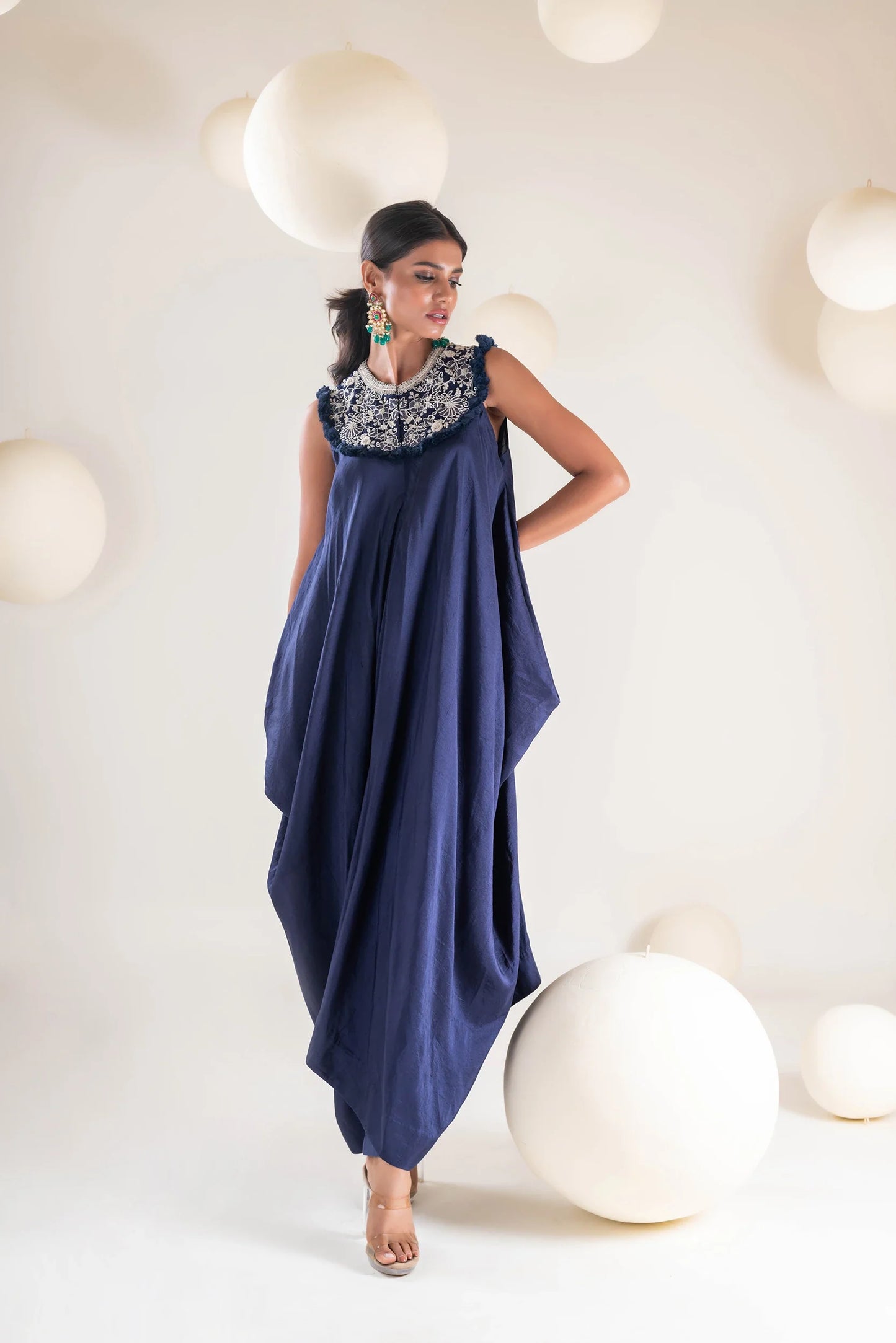 Embroidered Draped Jumpsuit