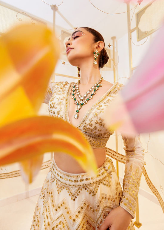 Champagne  Organza Dori Bridal Lehenga Set