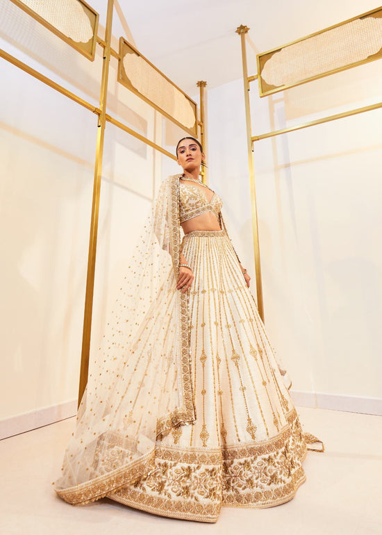 Ivory Elegance Raw Silk Zardosi Bridal Lehenga Set