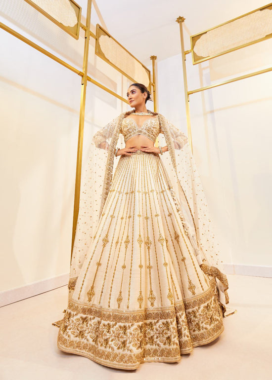 Ivory Elegance Raw Silk Zardosi Bridal Lehenga Set