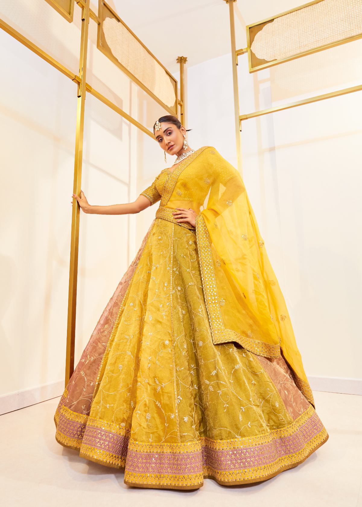 Honeyed Multicolour Tissue Lehenga Set