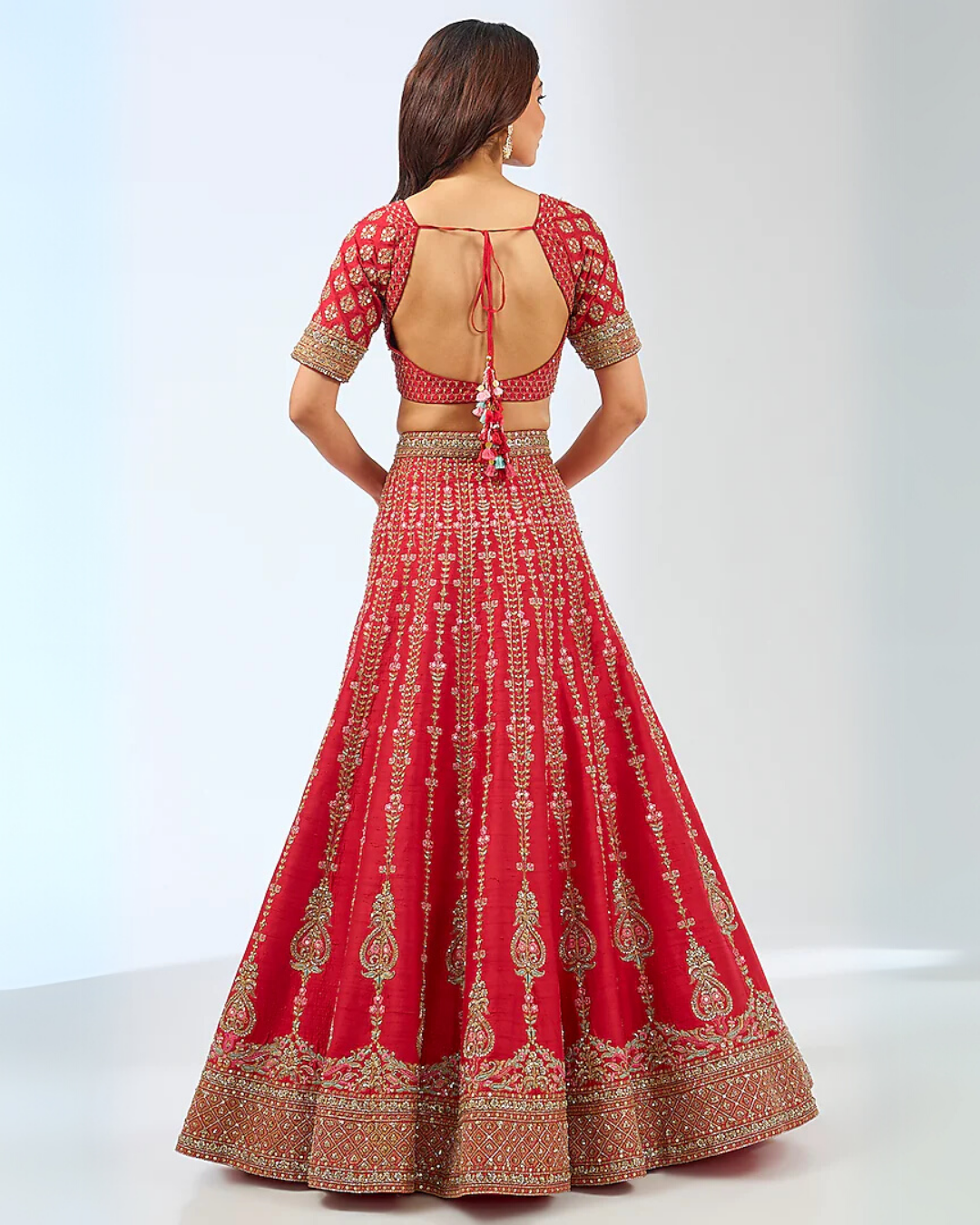 Crimson Allure Raw Silk Zardosi Bridal Lehenga Set