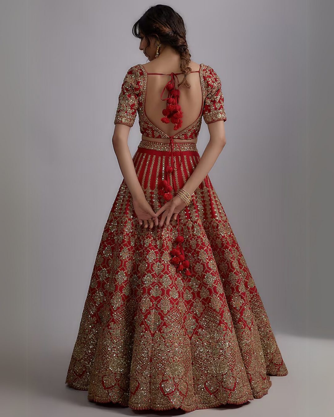 Red Pure Raw Silk Embroidered Lehenga Set