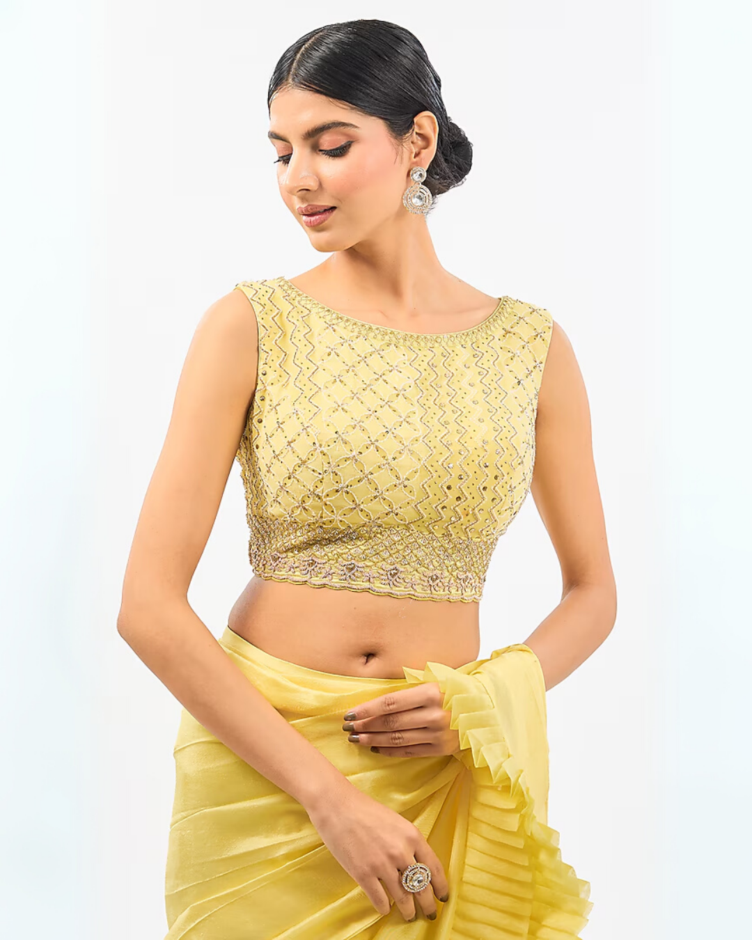 LEMON YELLOW EMBROIDED DRAPE SAREE