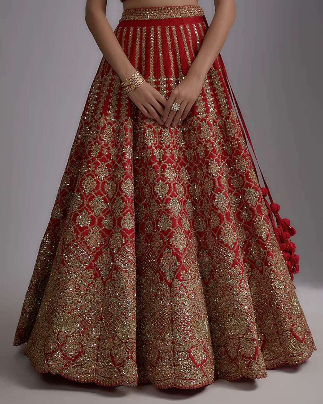 Red Pure Raw Silk Embroidered Lehenga Set