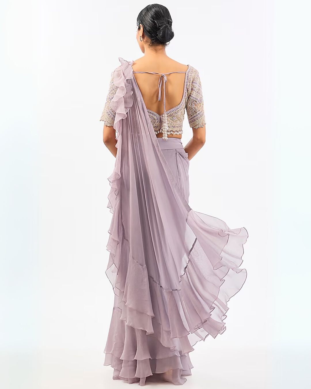 LILAC EMBROIDED DRAPE SAREE