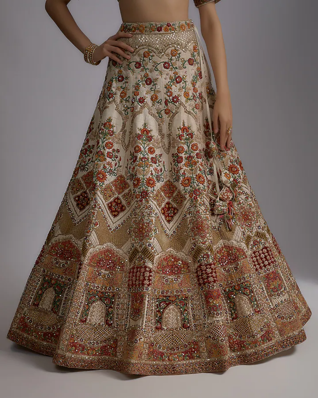 Ivory Pure Raw Silk Embroidered Lehenga Set