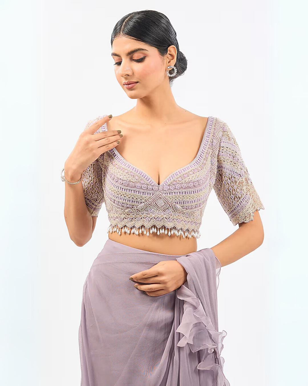 LILAC EMBROIDED DRAPE SAREE