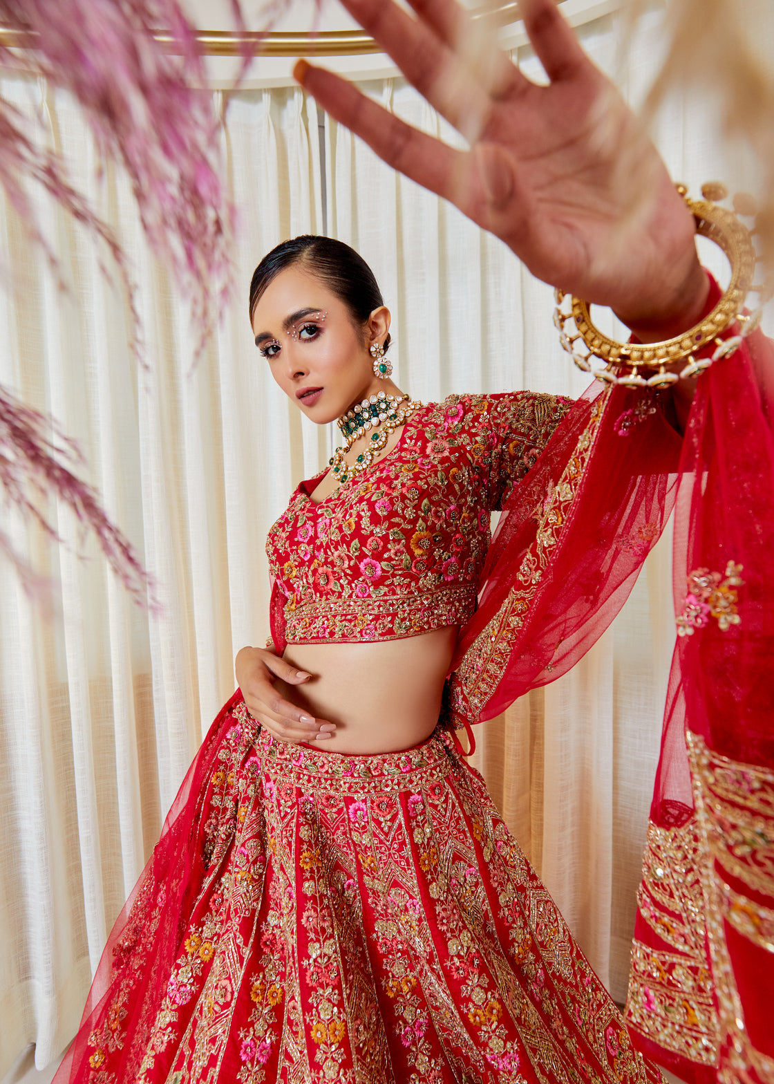 Scarlet Dusk Raw Silk Zardosi Bridal Lehenga Set