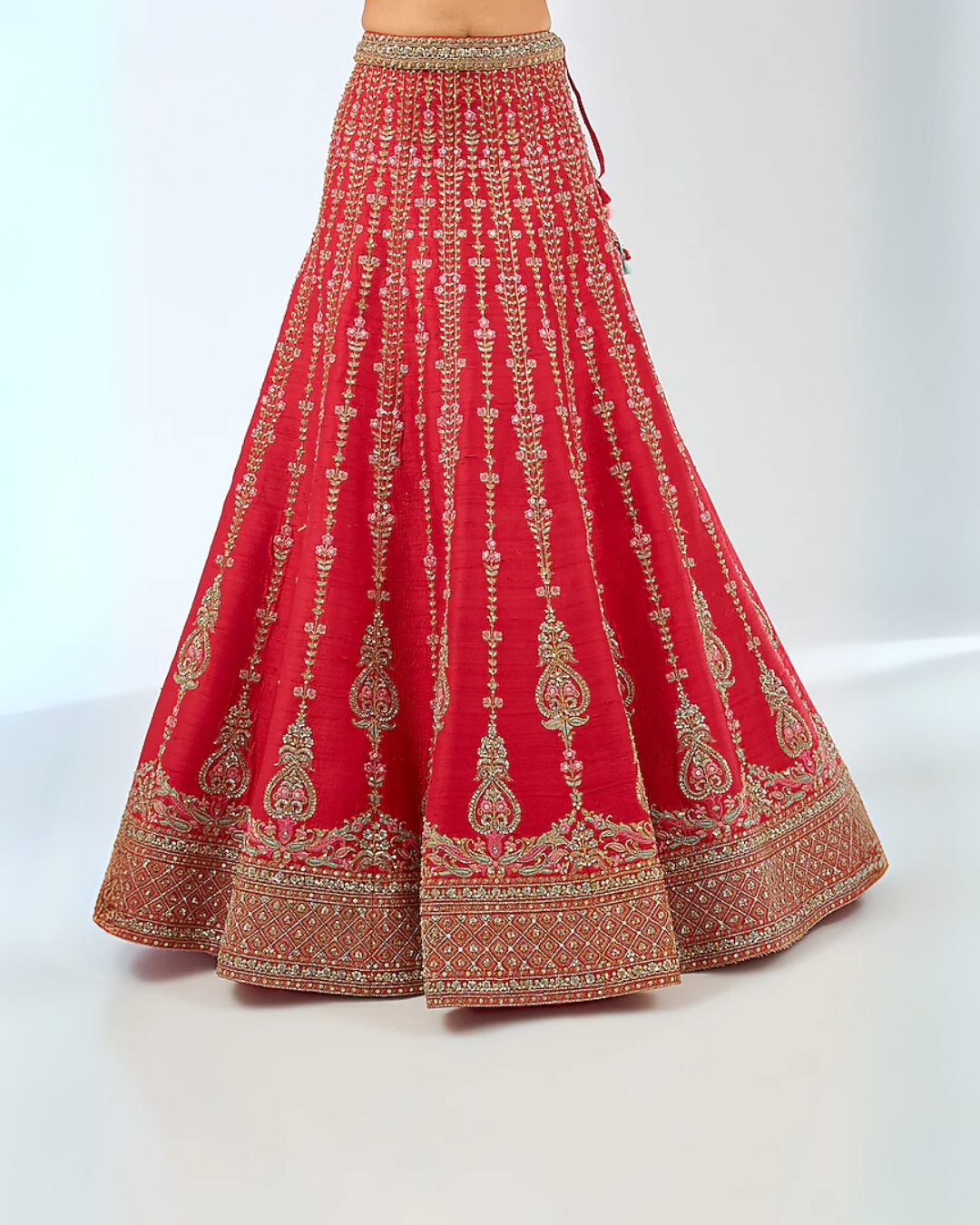 Crimson Allure Raw Silk Zardosi Bridal Lehenga Set