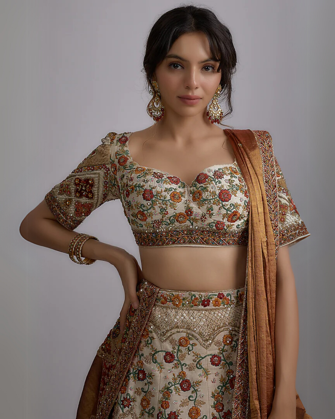 Ivory Pure Raw Silk Embroidered Lehenga Set
