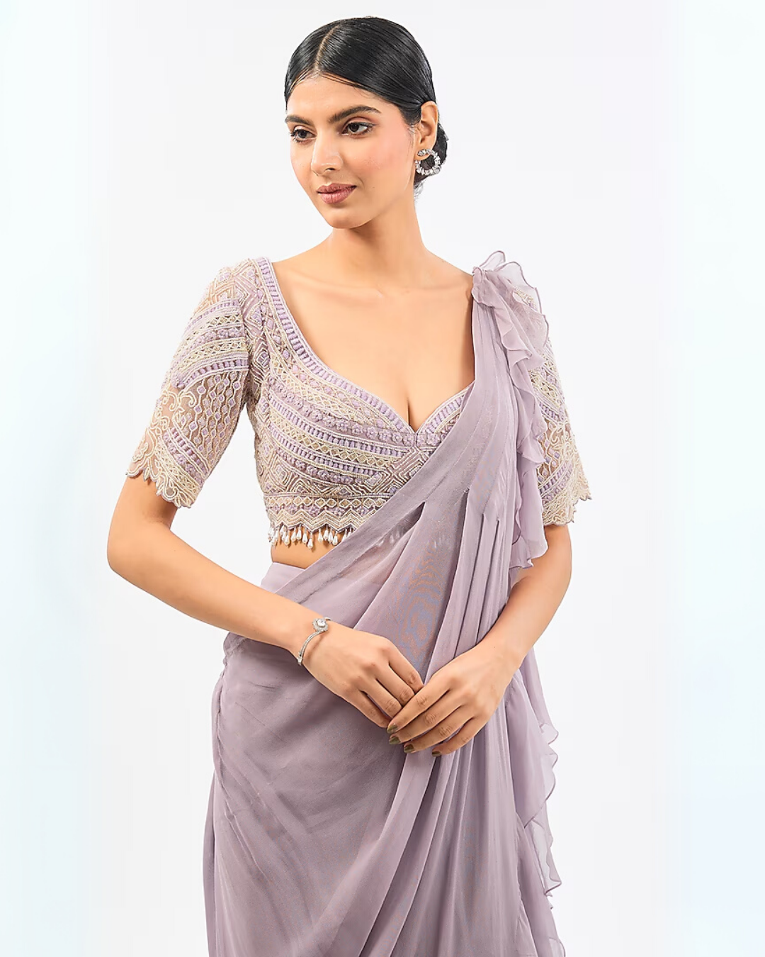 LILAC EMBROIDED DRAPE SAREE
