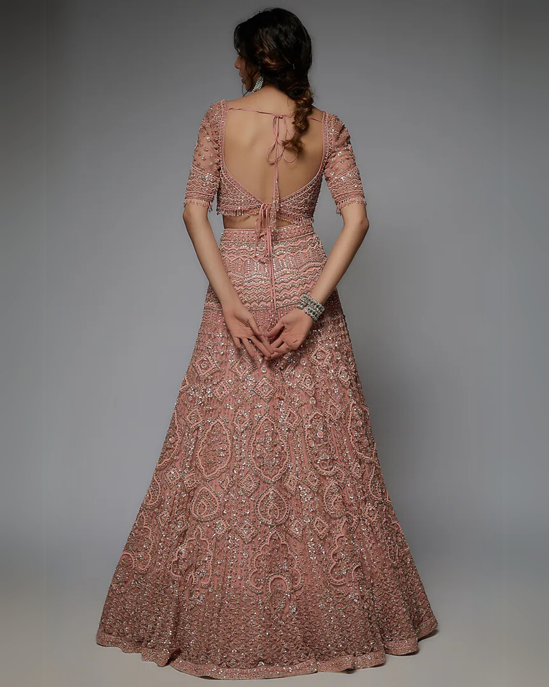 Dusty Pink Organza Embroidered Lehenga Set