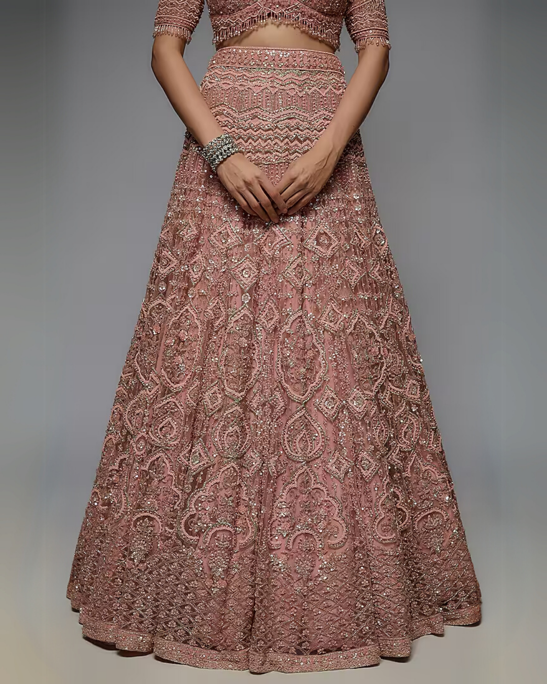 Dusty Pink Organza Embroidered Lehenga Set