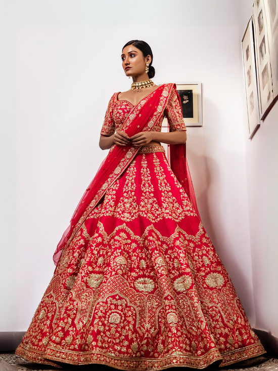 Akriti Scarlet Red saga Designer lehenga set