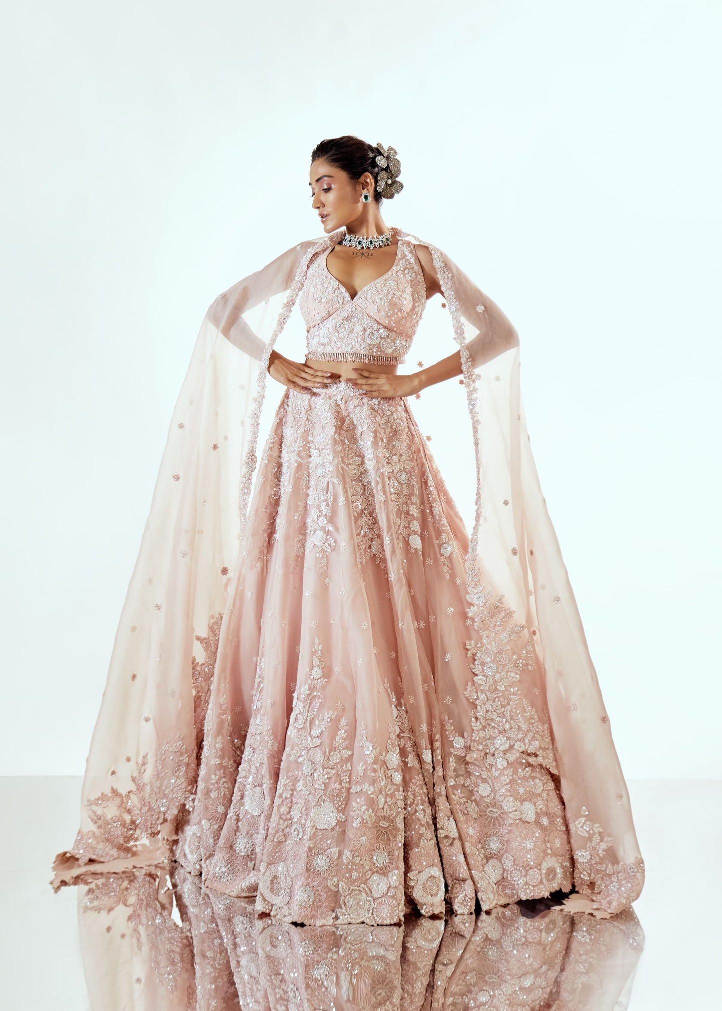 HALF GARDEN PINK ORGANZA LEHENGA SET