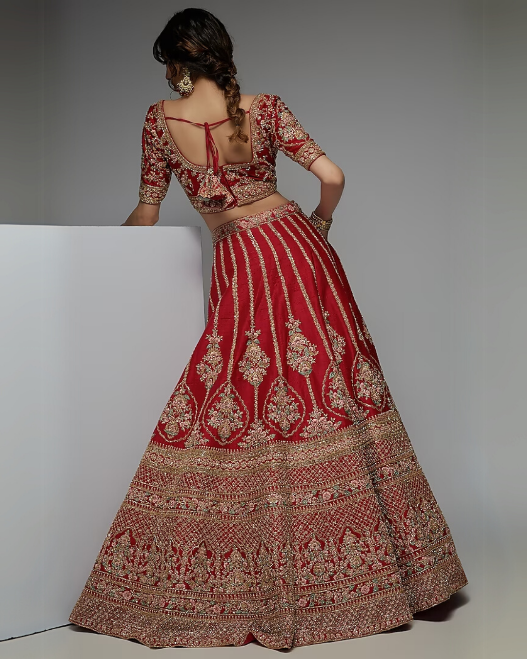 Red Pure Raw Silk Embroidered Lehenga Set