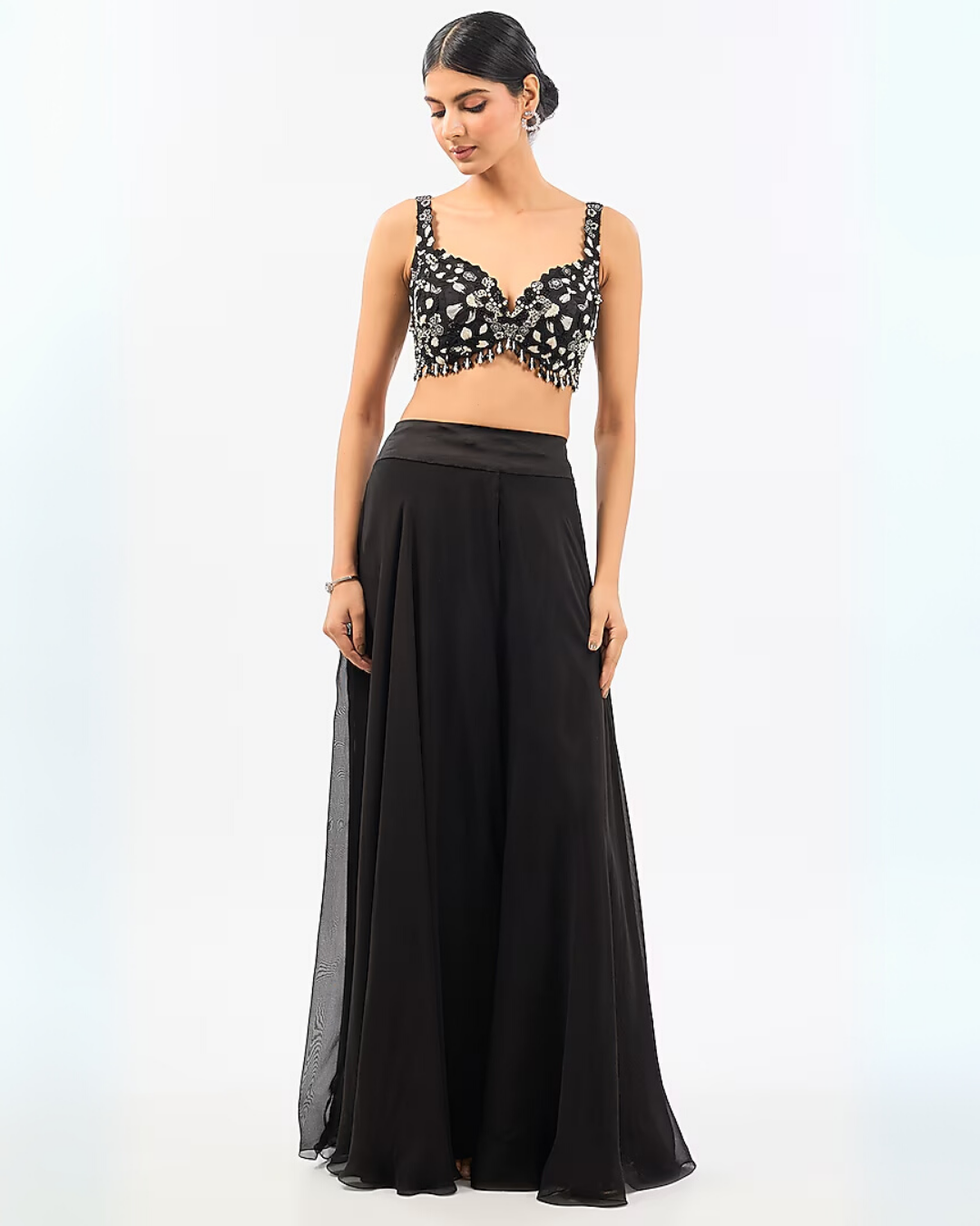 BLACK SHORT EMBROIDED JACKET SHARARA SET