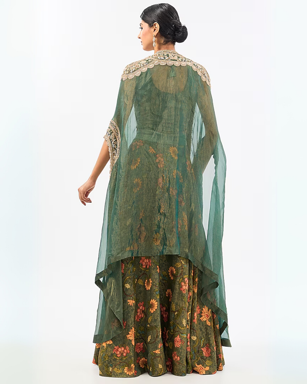 GREEN CHANDERI PRINTED SKIRT SET