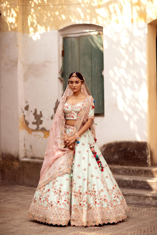 Sea Green Raw Silk lehenga set