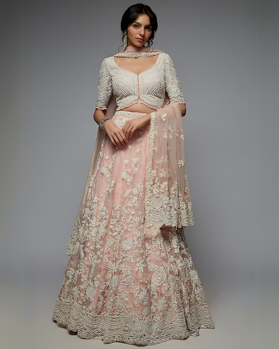 Pink Organza Embellished Lehenga Set