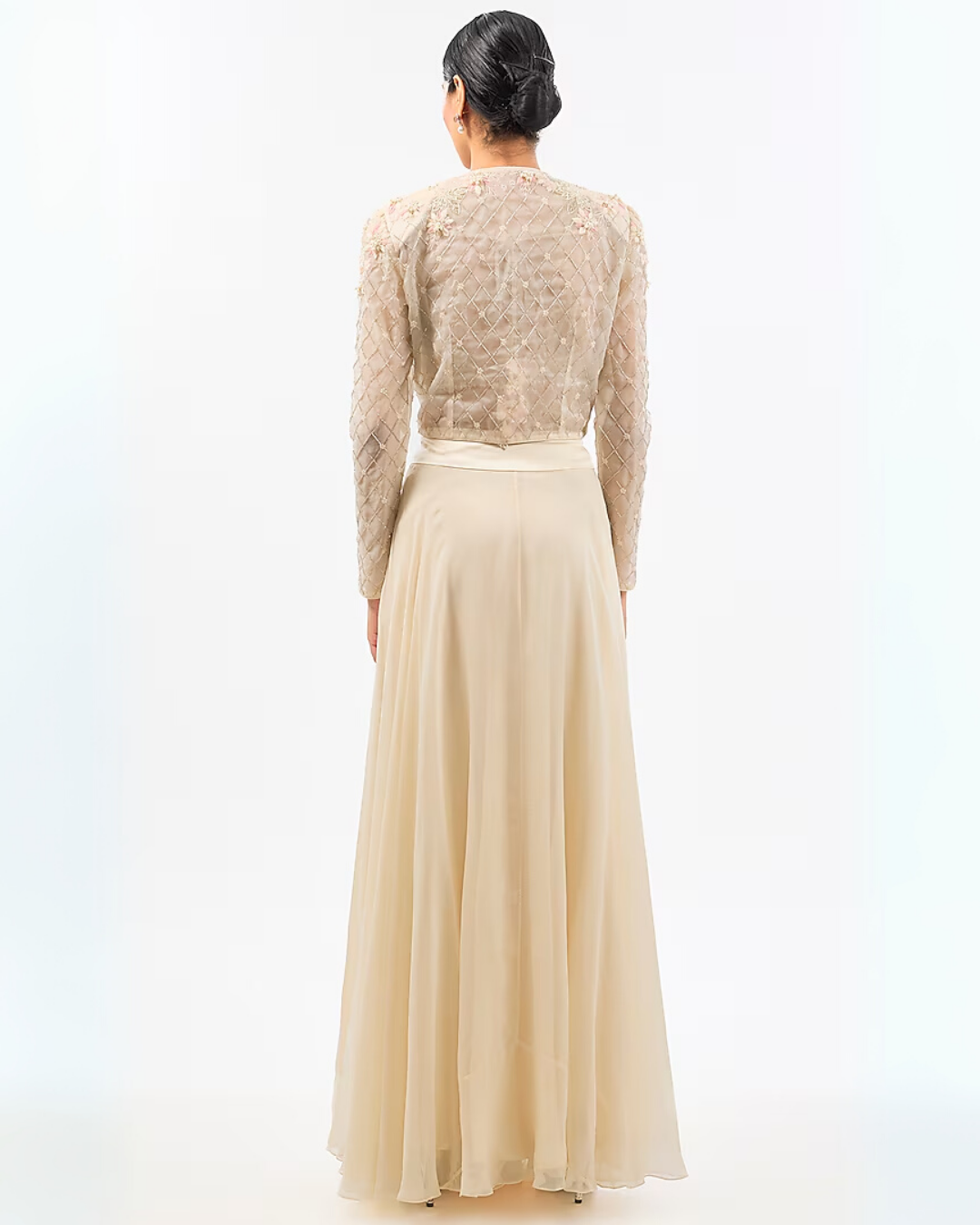 IVORY SHORT EMBROIDED JACKET SHARARA SET