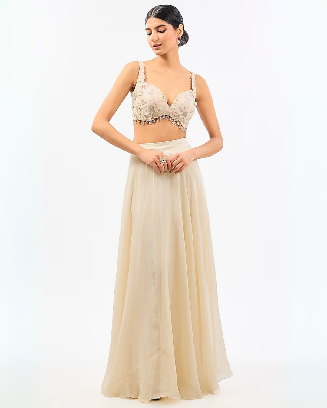 IVORY SHORT EMBROIDED JACKET SHARARA SET