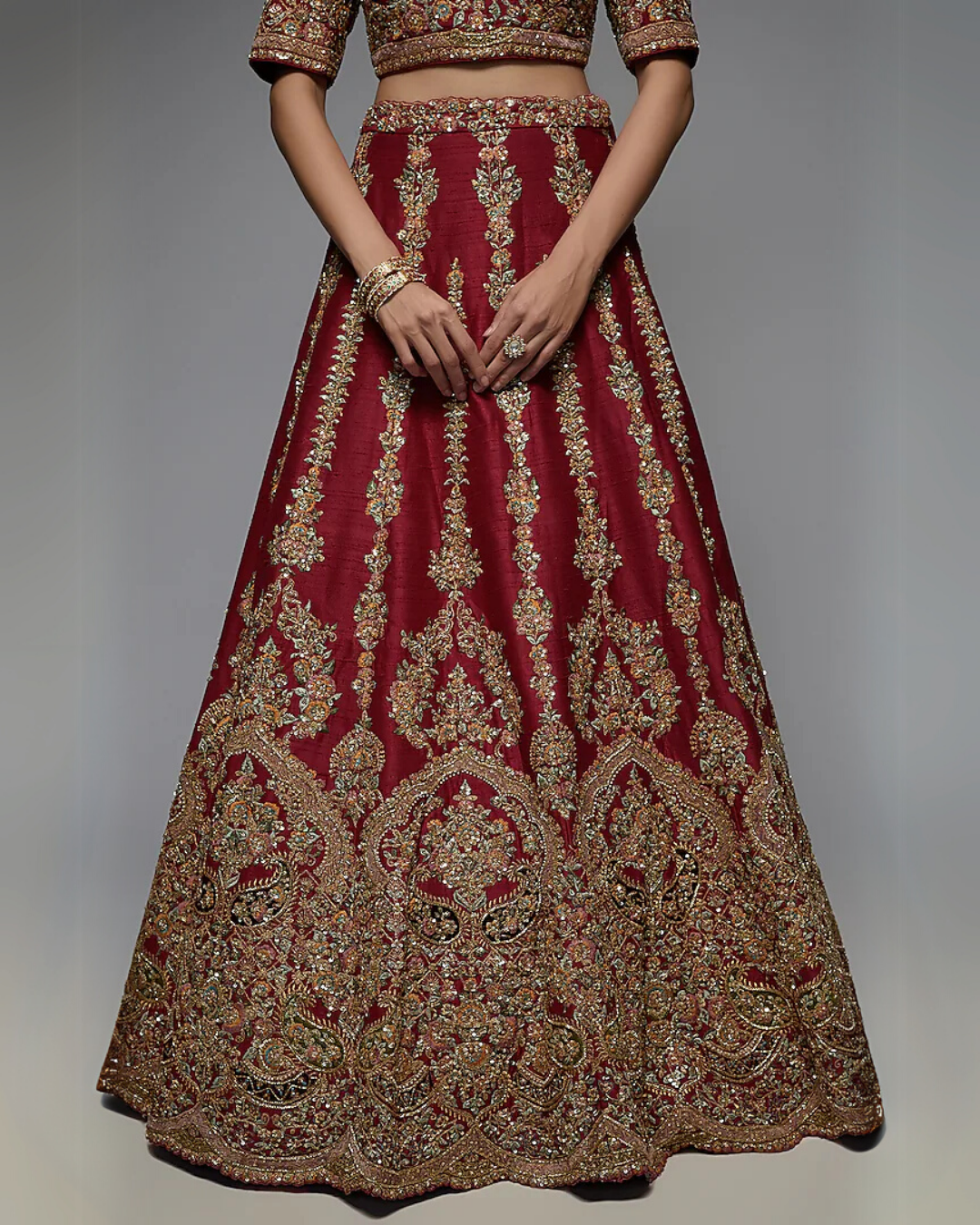 Red Pure Raw Silk Embroidered Lehenga Set