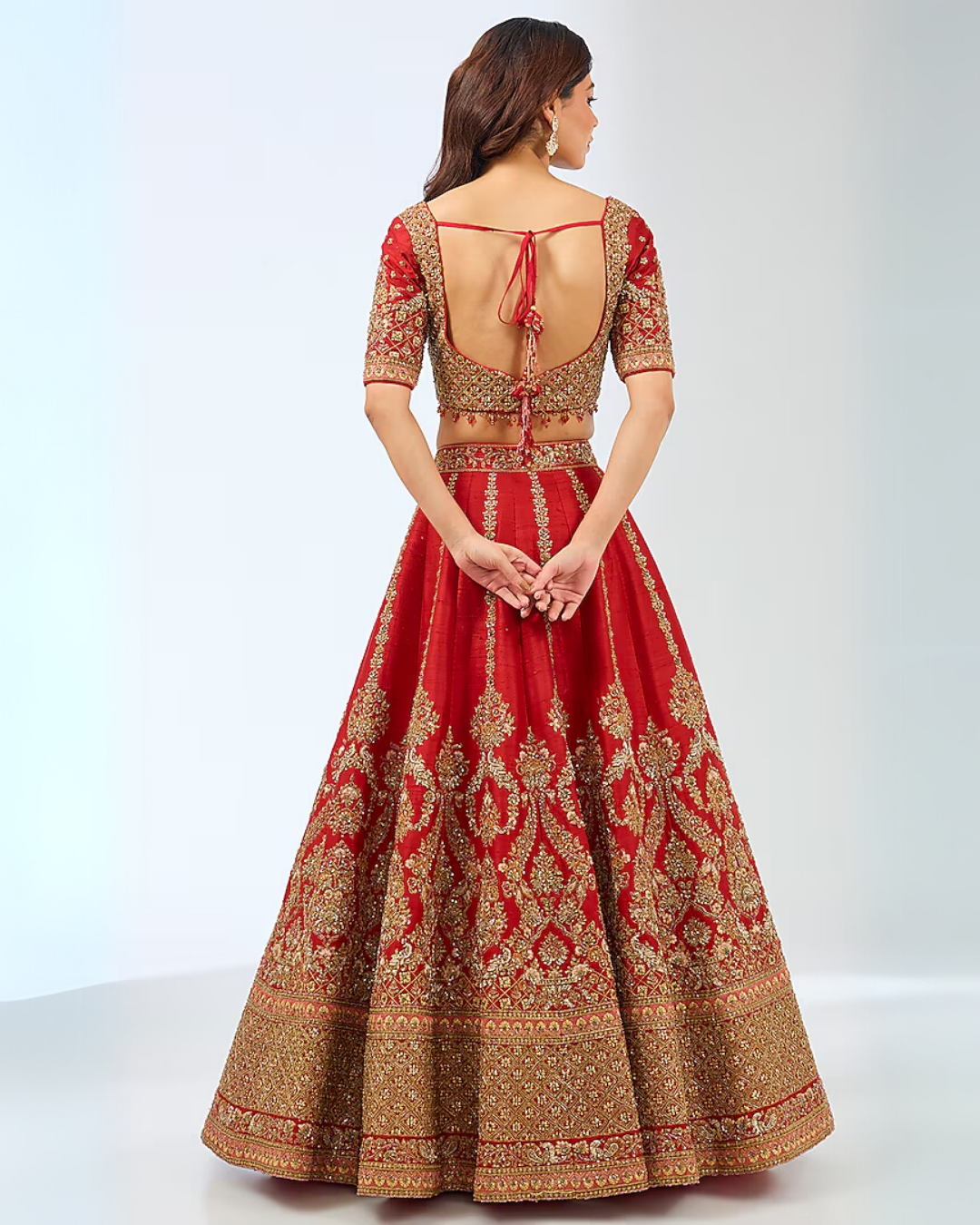 Ruby Jewel Raw Silk Zardosi Bridal Lehenga Set